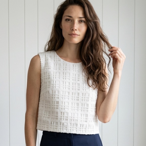 Ted Baker London Tops - Ted Baker London this white crop top features a lattice pattern & rear zipper L